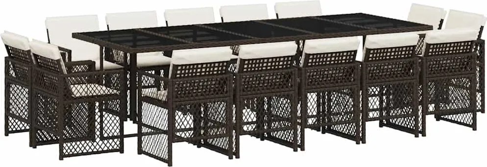 vidaXL Set mobilier de grădină cu perne, 15 piese, maro, poliratan