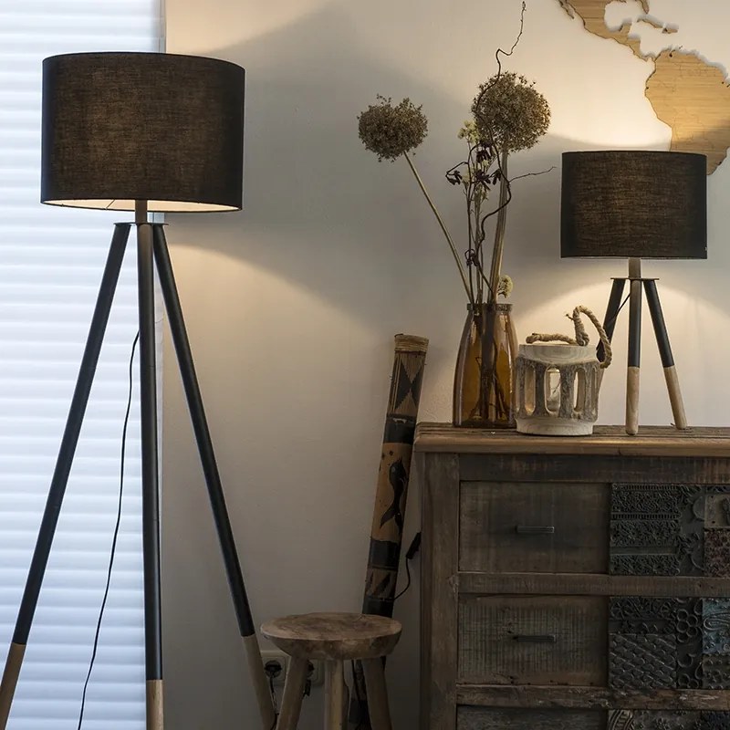 Set de lampă de masă și lampă de podea cu abajur negru - Pip