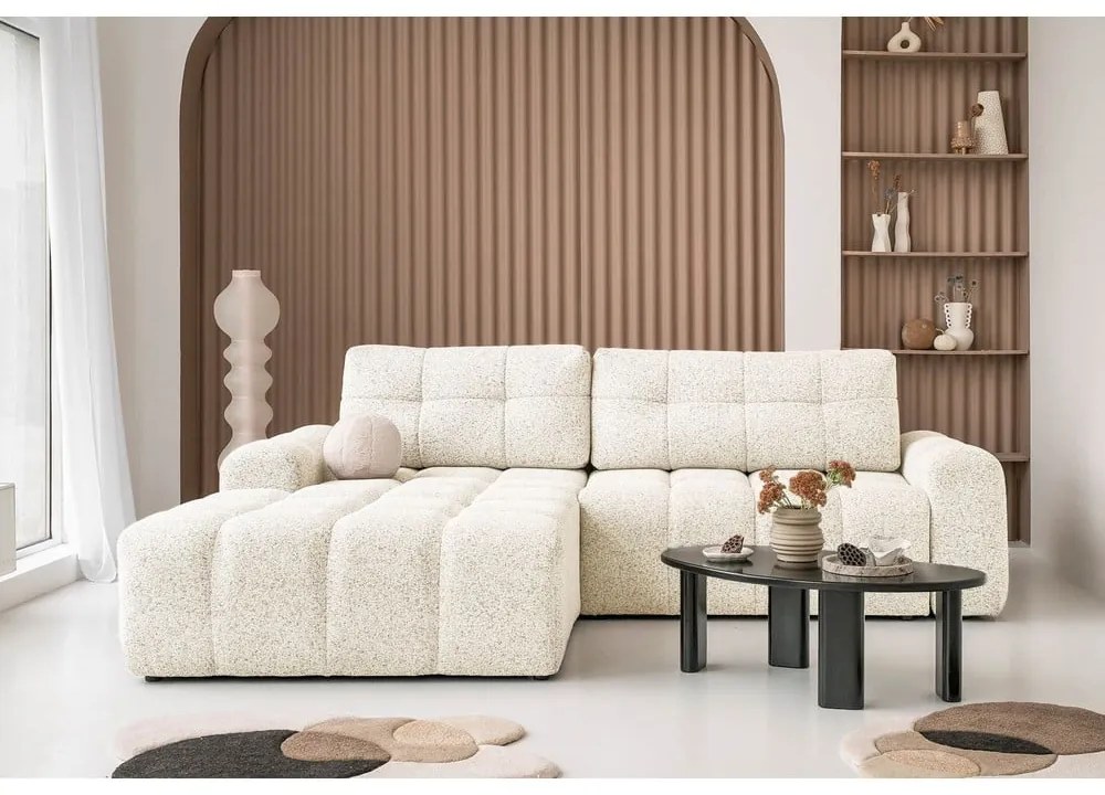 Colțar modular crem extensibil/cu spațiu de depozitare (cu colț pe partea stângă) Lulu – Miuform