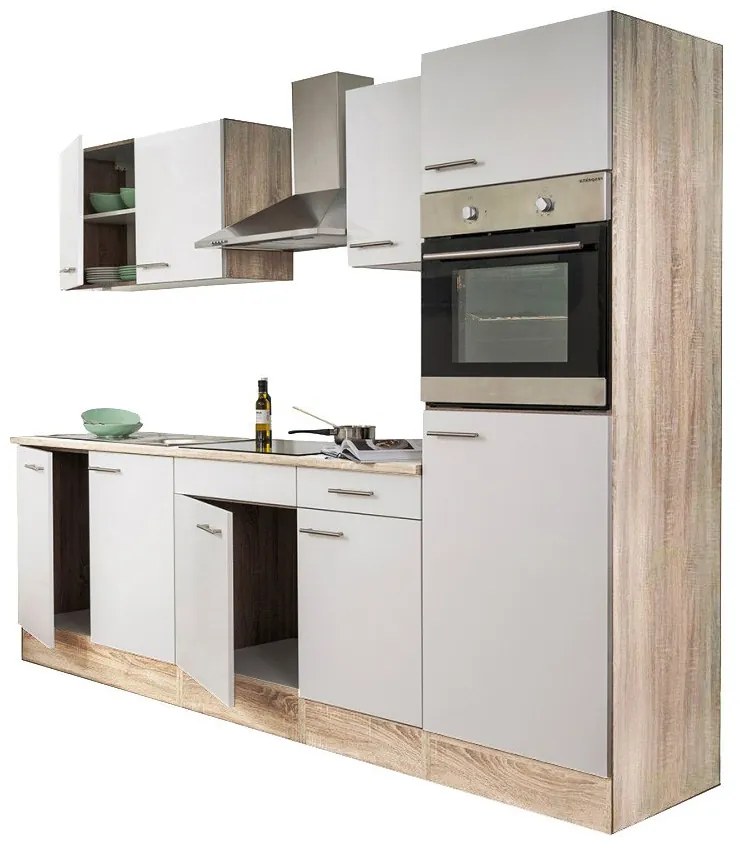 Mobilă de bucătărie Yorki 270 cu corp din stejar sonoma și față alb satinat