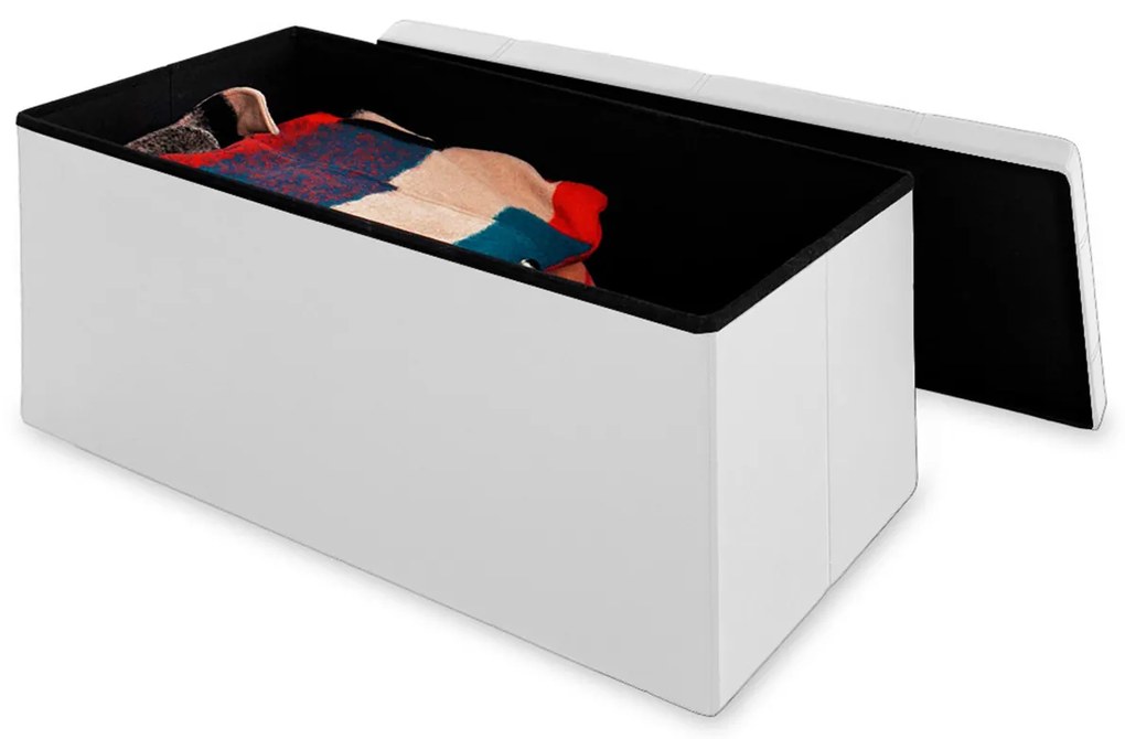 Banca 2 locuri cu spatiu depozitare 100 L Pliabil Piele ecologicaAlb 80 x 40 x 40 cm
