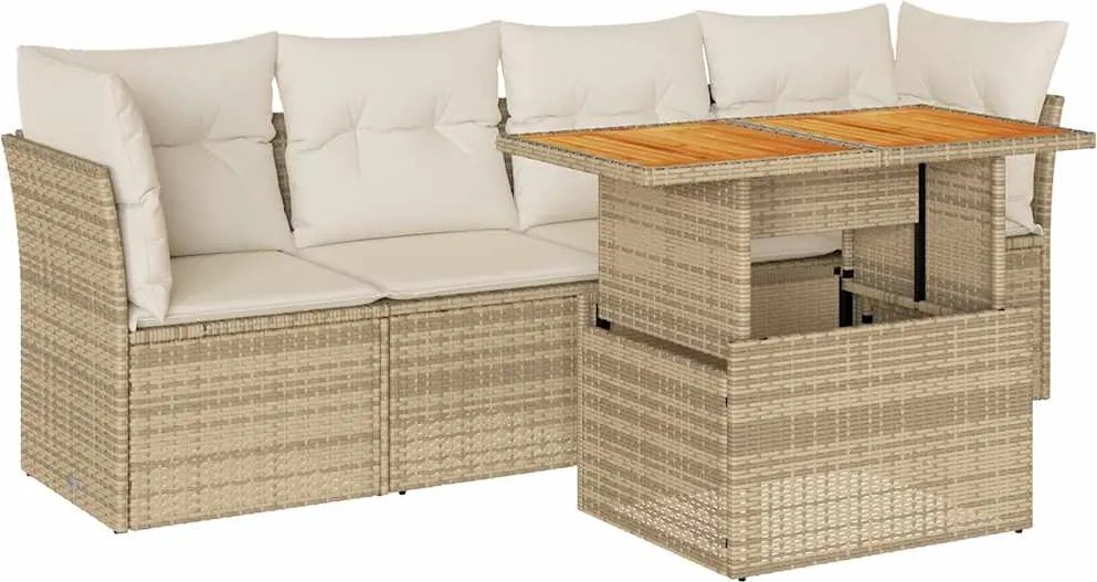 vidaXL Set canapele de grădină cu perne, 5 piese, bej, poliratan