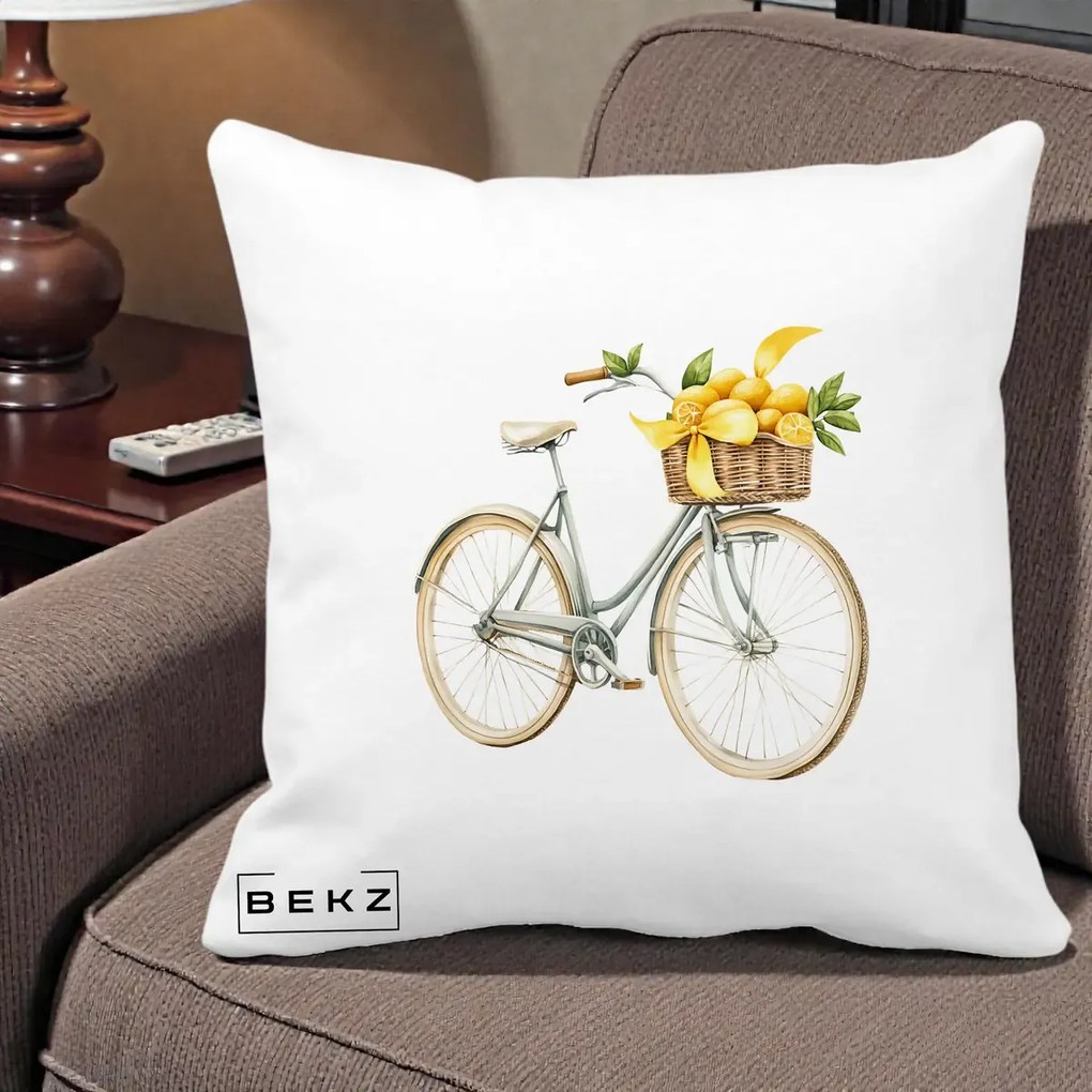 Perna Decorativa Bicicleta cu Cos de Lamai Mediteranean, 40x40 cm, Alba Mata, Husa Detasabila, Perna Inclusa, BEKZ®