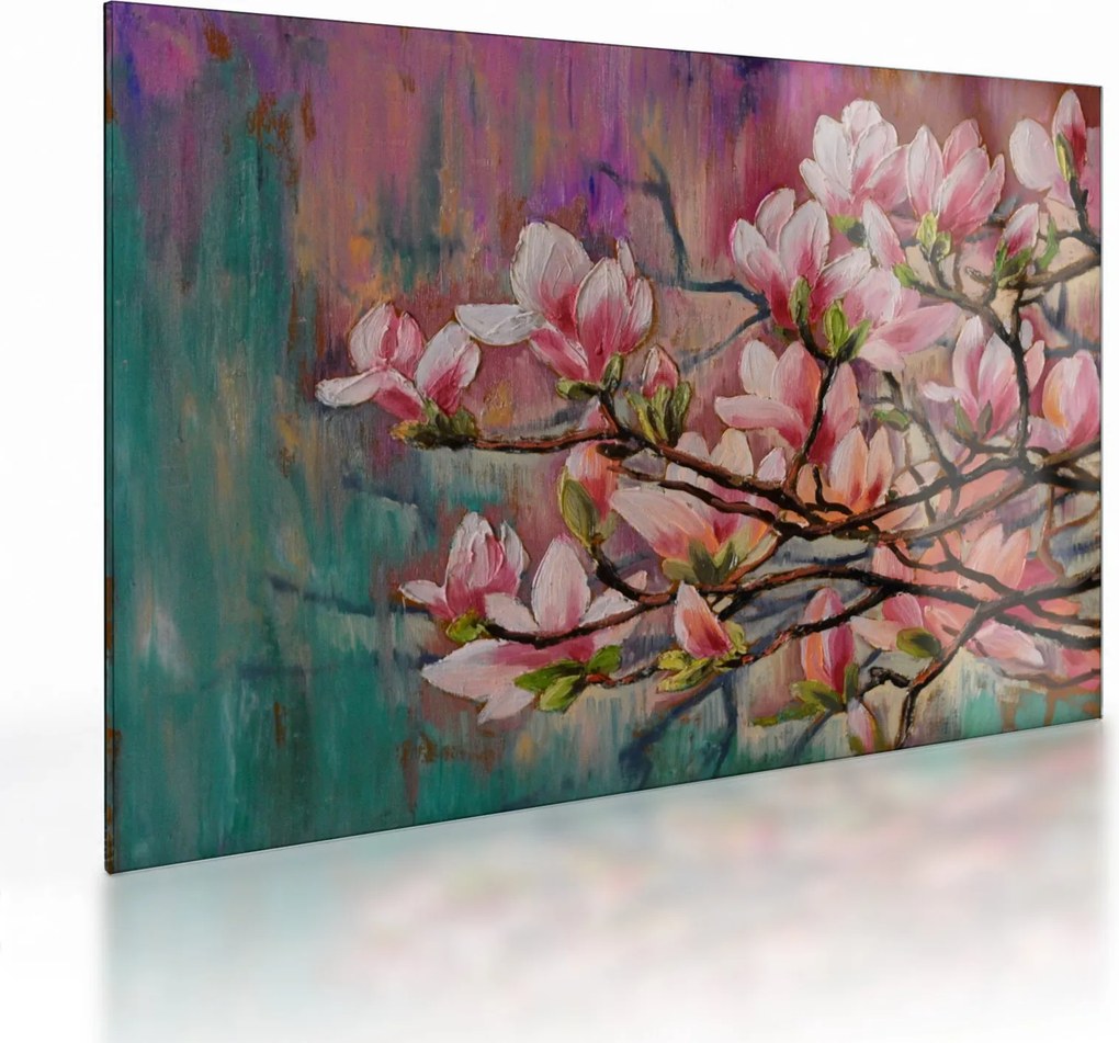 Tablou pe sticlă - Pictură în ulei, Sakura în floare (70x50 cm)