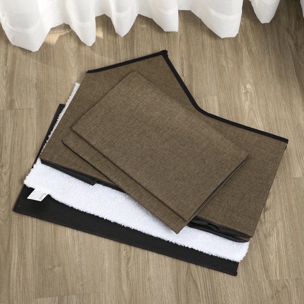 Casa Apartament pentru Pisici cu Pernuta de Zgariat, Perna Moale, Doua usi, 65x41x45,5cm Maro, Alb Crem PawHut | Aosom RO
