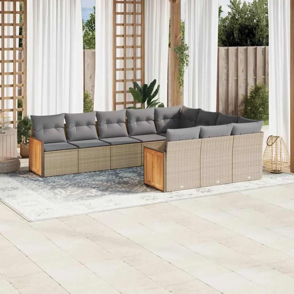 vidaXL Set canapele de grădină cu perne, 10 piese, bej, poliratan