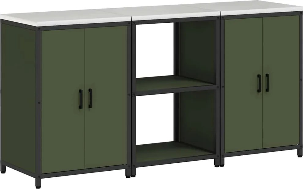 vidaXL Set de depozitare pentru bucătărie cu raft 3 pcs Verde măsliniu