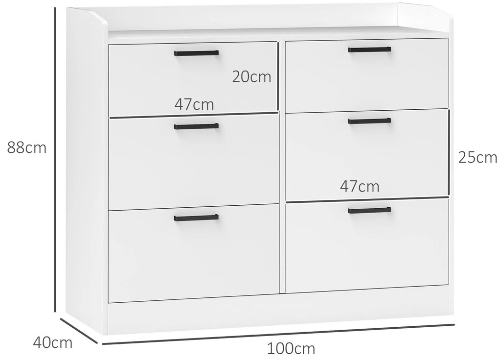 HOMCOM Comodă cu 6 Sertare, Margini Înălțate și Mânere în Formă de U, 110x40x88 cm, Alb | Aosom Romania