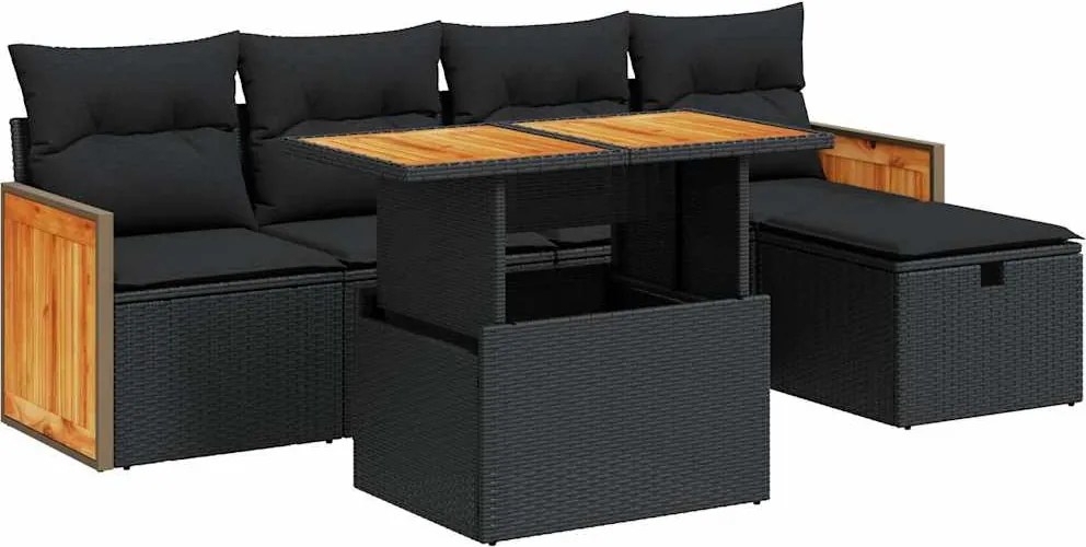 vidaXL Set mobilier de grădină cu perne, 6 piese, negru, poliratan