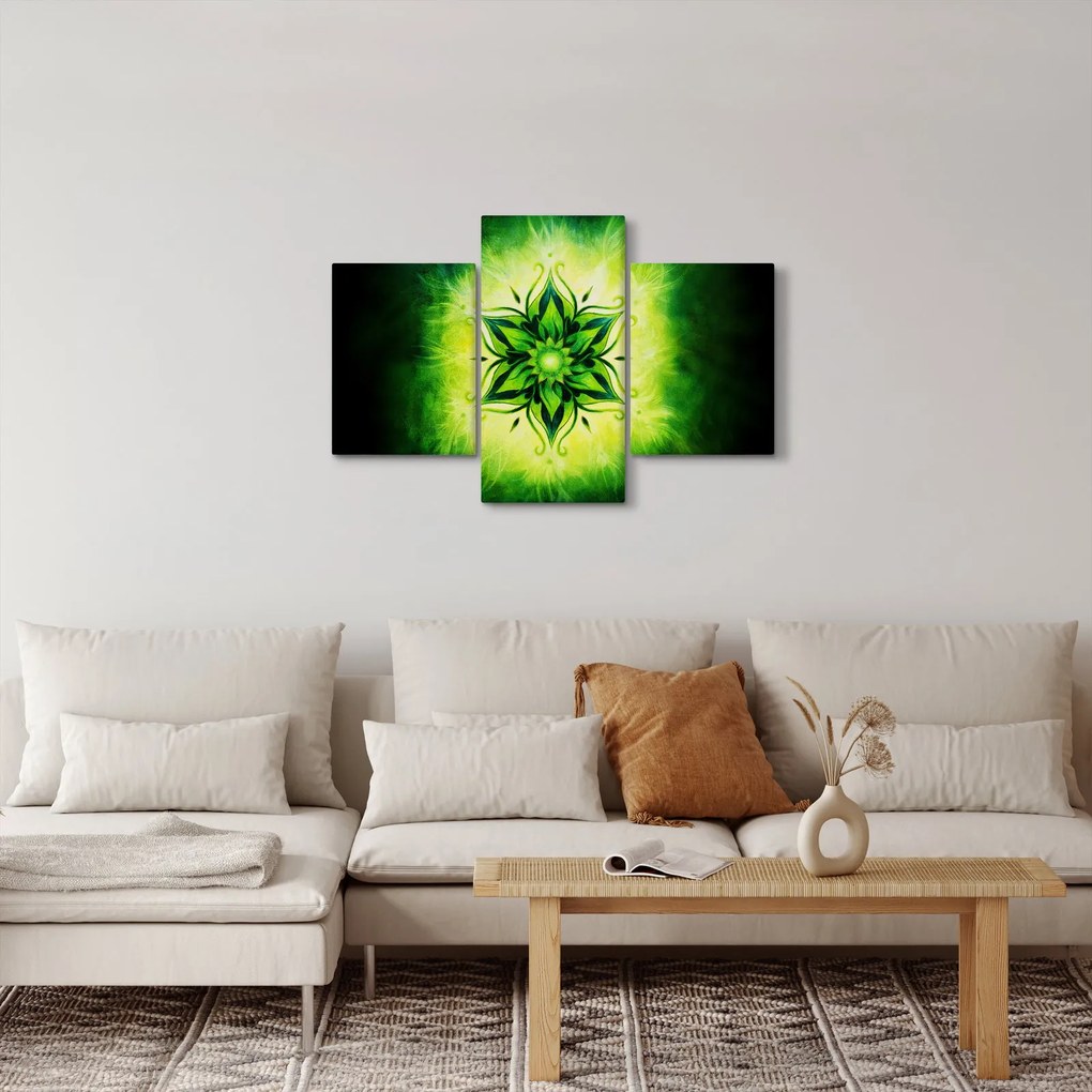 Tablou - Mandala de flori, fundal verde (90x60 cm)