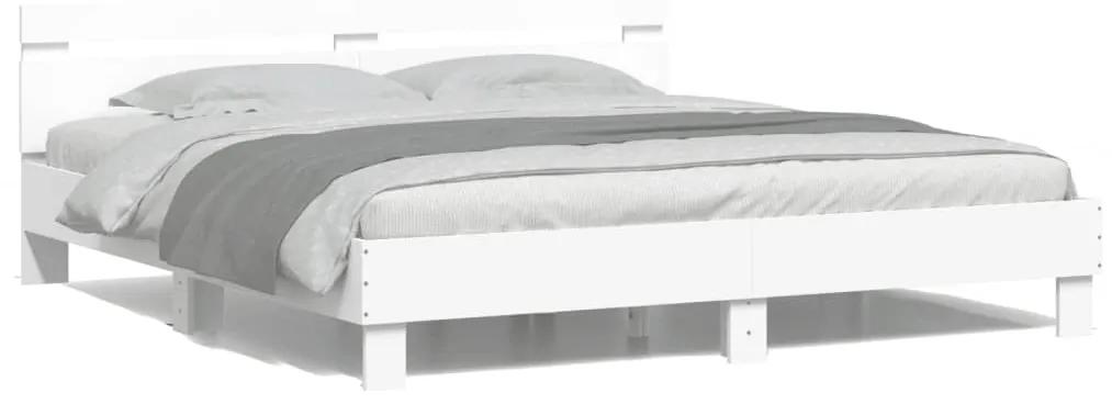 3207532 vidaXL Cadru de pat cu tăblie și LED, alb, 160x200 cm