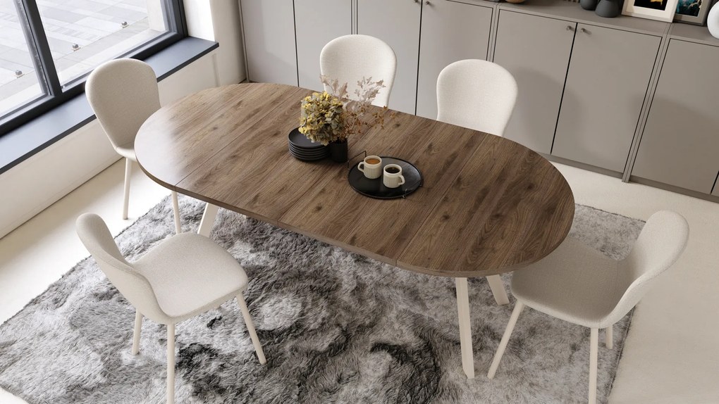 Mazzoni ALDO Nuc Elegant/picioare bej - MASĂ ROTUNDĂ EXTENSIBILĂ CU PICIOARE ÎN FORMĂ DE Y STIL LOFT PENTRU SALON/SUFRAGERIE