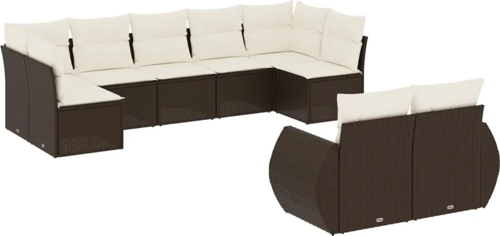 vidaXL Set canapele de grădină cu perne, 9 piese, maro, poliratan