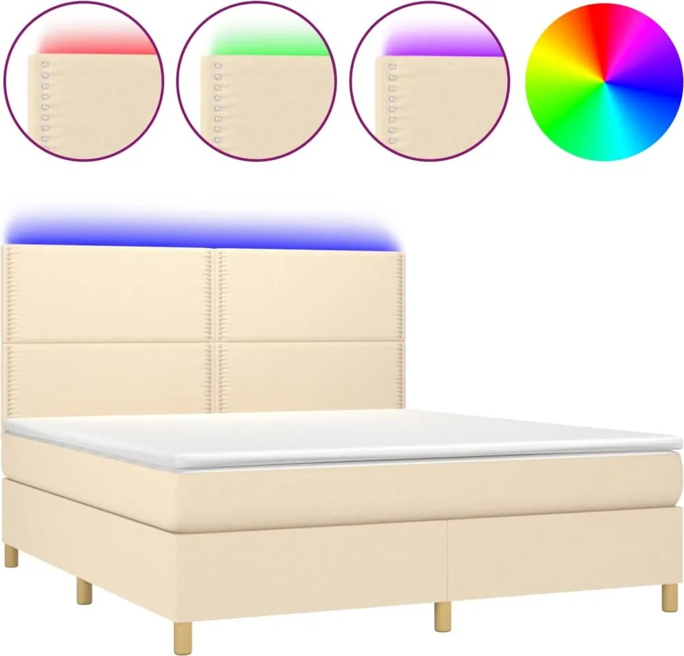 vidaXL Pat cu arcuri, saltea și LED, crem, 180x200 cm, textil