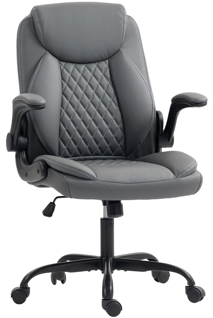 HOMCOM Fotoliu de birou, fotoliu birou ergonomic cu suporturi pentru brațe rabatabile, înălțime reglabilă, funcție de balansare, gri | Aosom Romania