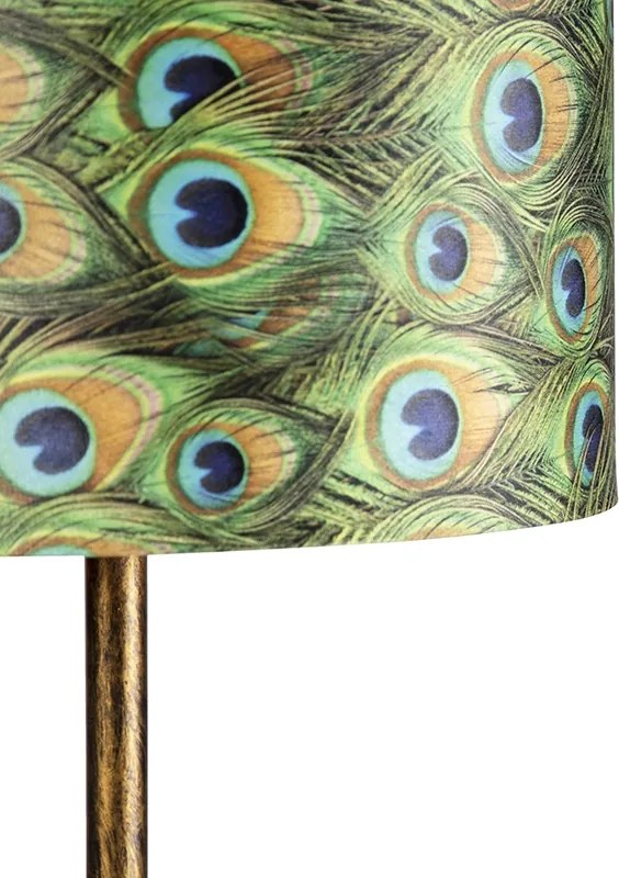 Lampă de podea vintage aurie cu abajur cu model de păun 40 cm - Simplo
