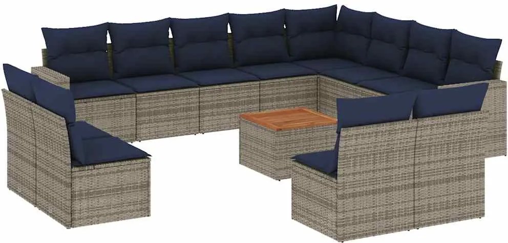 vidaXL Set mobilier de grădină cu perne, 13 piese, gri, poliratan