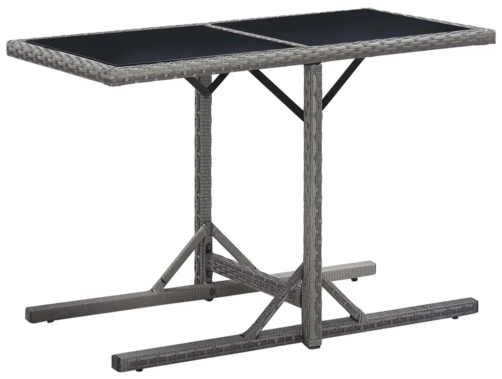 vidaXL Masă de grădină, antracit, 110 x 53 x 72 cm, sticlă și poliratan