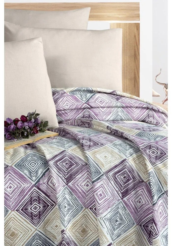 Cuvertură mov/crem din bumbac 200x230 cm Pique – Mila Home