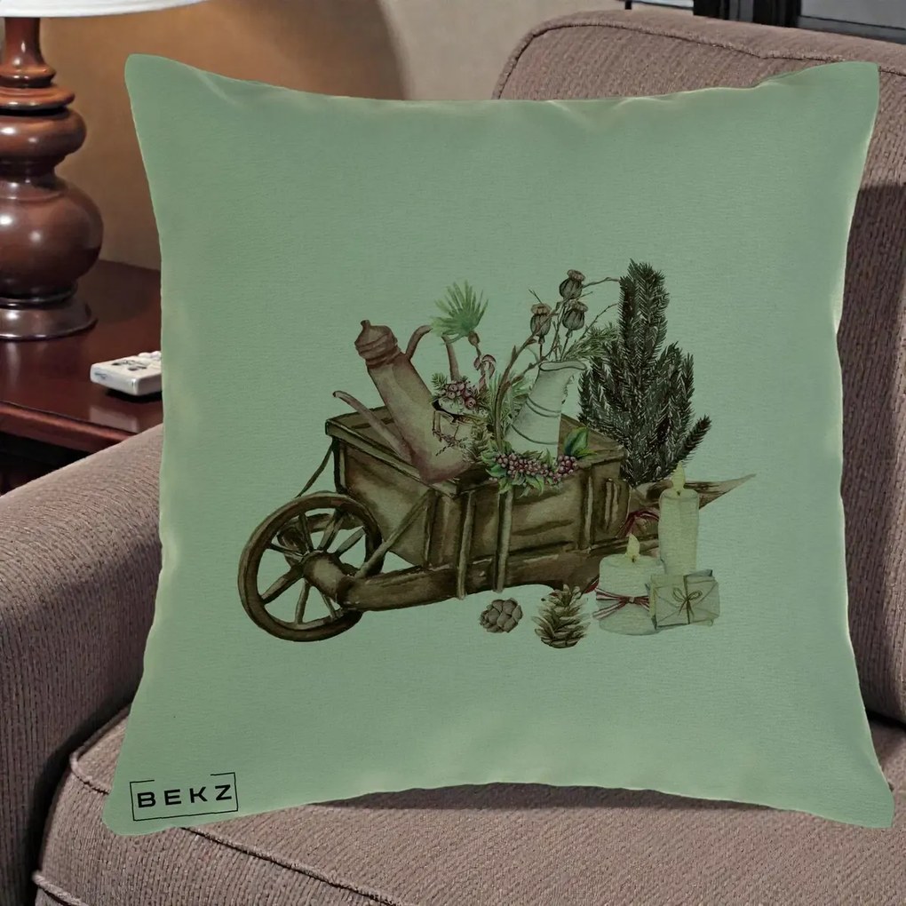 Perna Decorativa Roaba Rustica de Craciun, 40x40 cm, Verde, Husa Detasabila, Perna Inclusa, BEKZ®