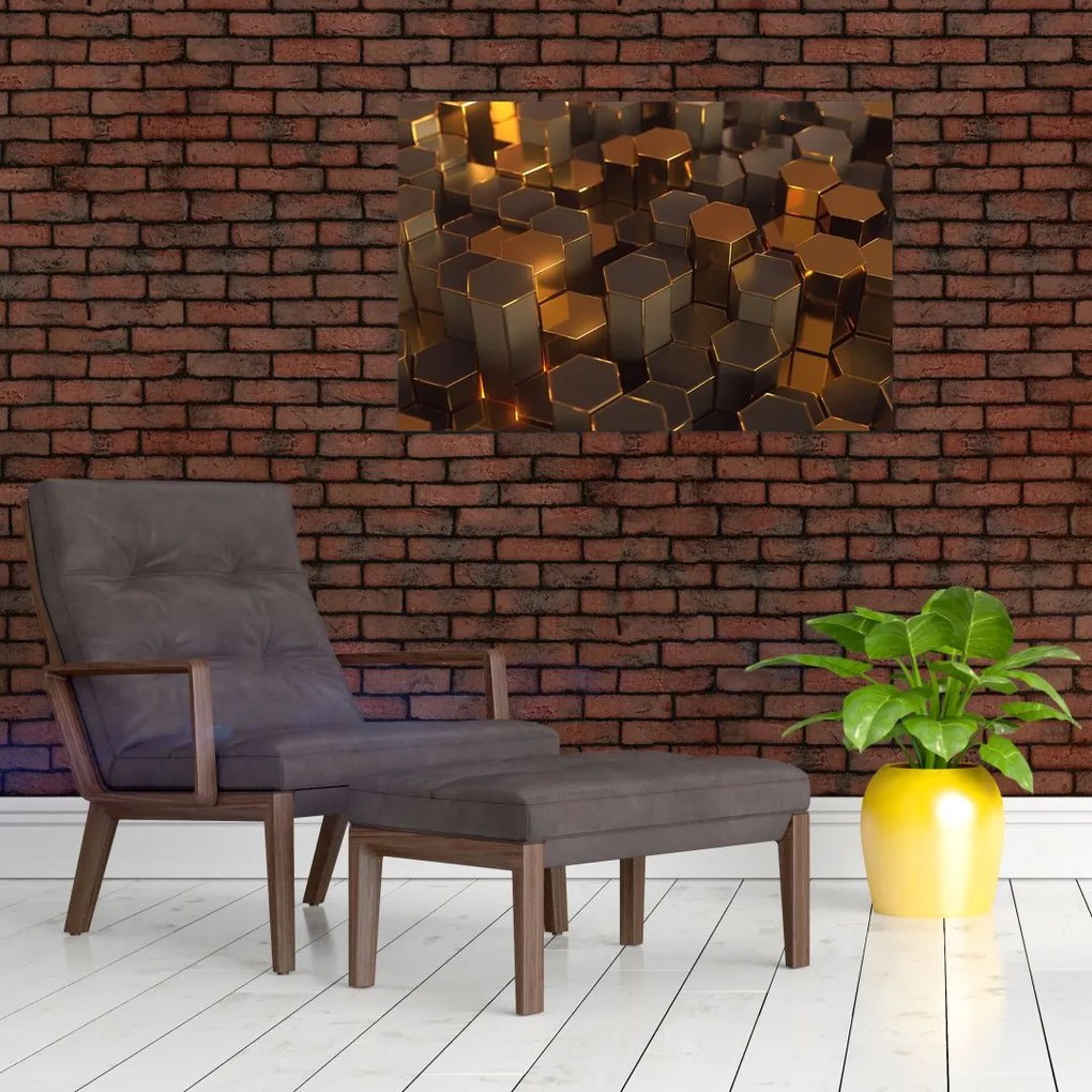 Tablou - Hexagoane de bronz (90x60 cm)