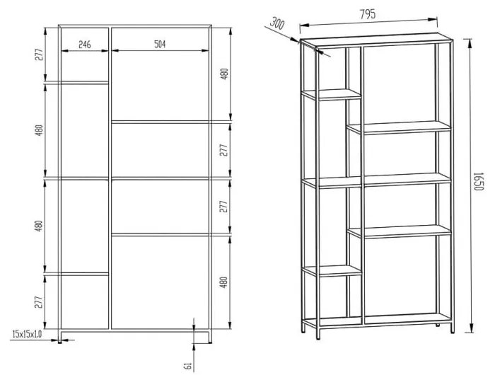 Bibliotecă metalică cu 6 rafturi Actona Newcastle, negru