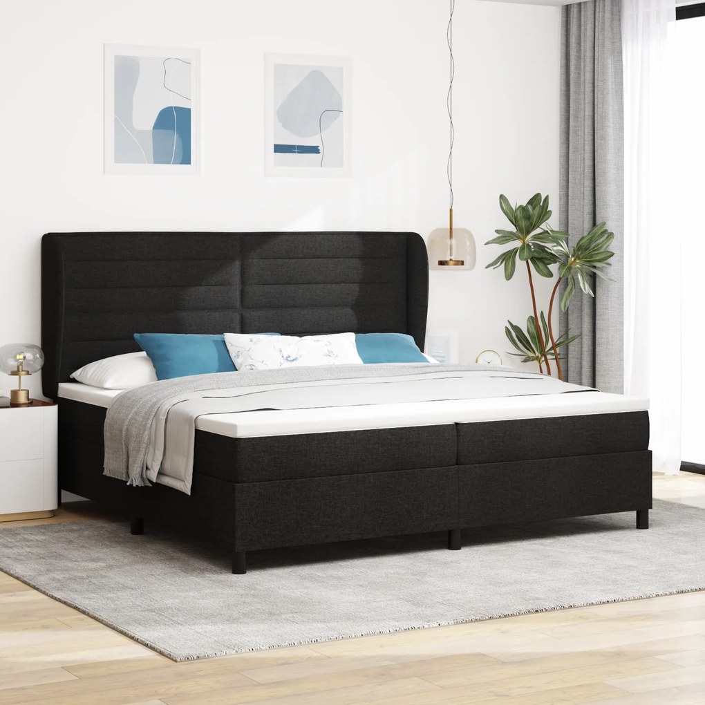 vidaXL Pat cu saltea cu arcuri, negru, 200x200 cm, țesătură