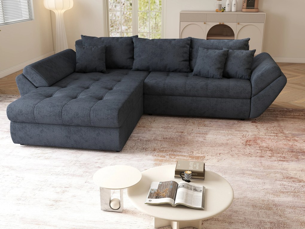 Colțar extensibil dumonde cu ladă de depozitare si sezut confortabil din spuma high-density, Loana Enjoy Antracit 270x185 cm