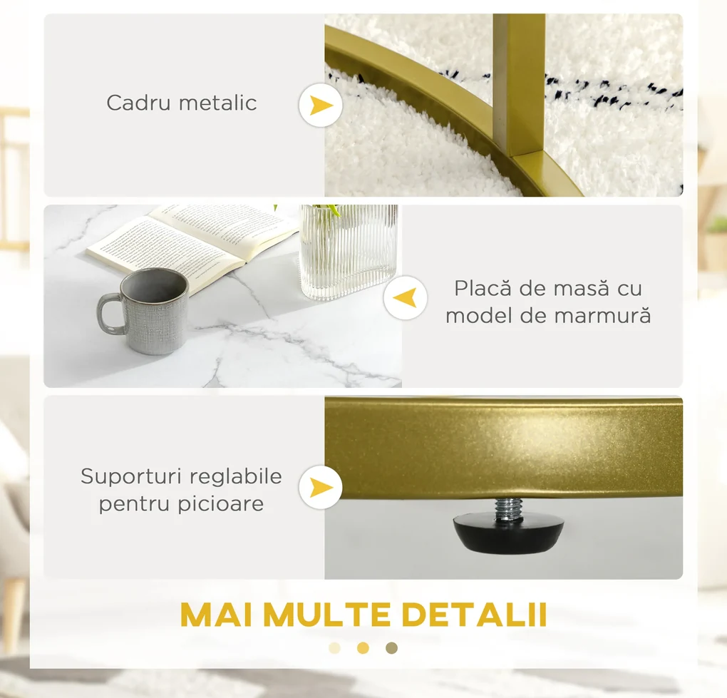 HOMCOM Set de 2 mese rotunde, set de masute de cafea stivuite cu cadru metalic pentru camera de zi, alb | Aosom Romania