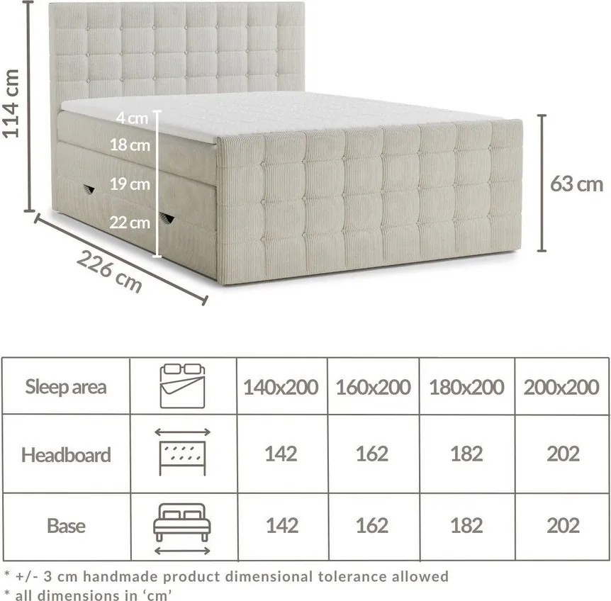 Pat boxspring gri cu spațiu de depozitare 180x200 cm Tasca – Maison de Rêve