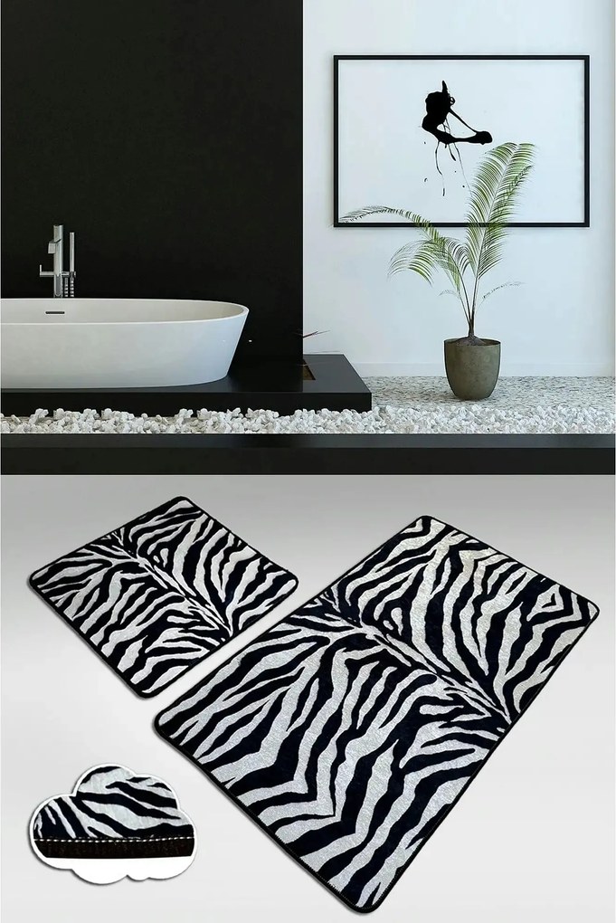 Set 2 covorase baie STRIPED, forma dreptunghiulara, poliester, negru/a