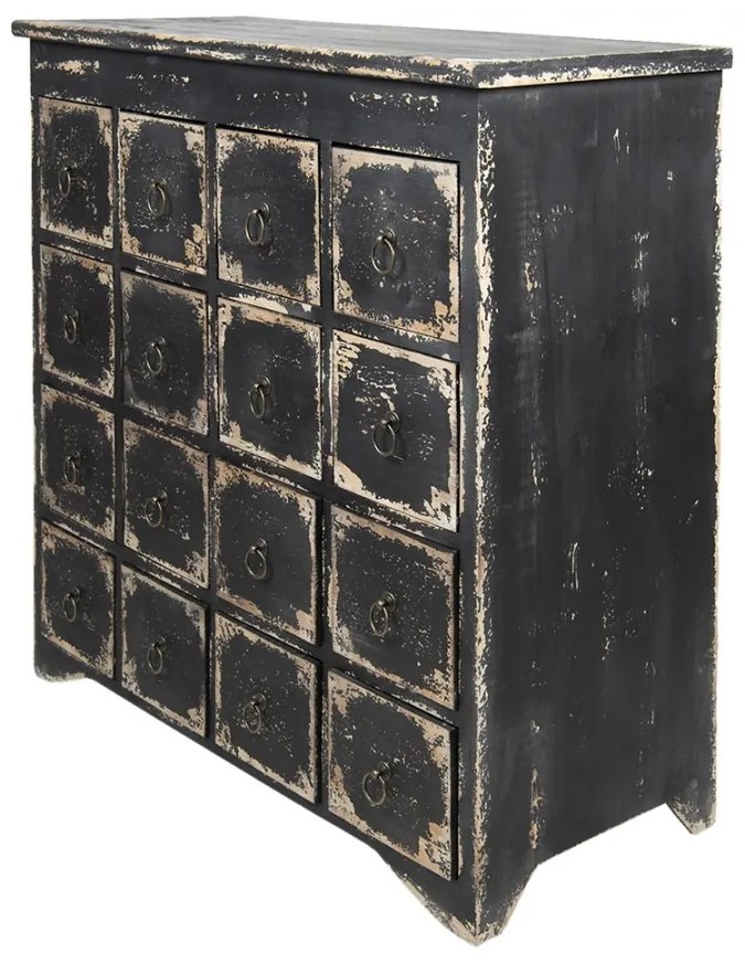 Comodă vintage cu 16 sertare, negru antichizat, "Marquise"