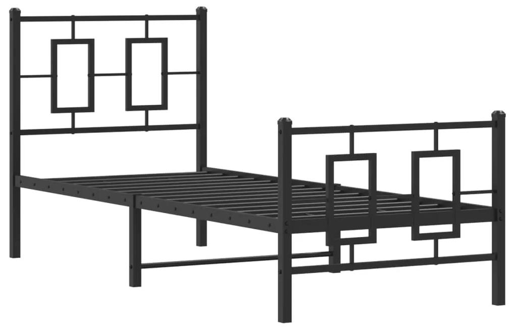 374249 vidaXL Cadru pat metalic cu tăblii de cap/picioare, negru, 75x190 cm
