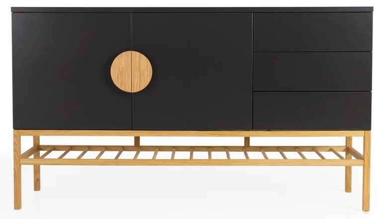 Dulap cu 2 uși și 3 sertare și picioare din lemn de stejar Tenzo Scoop, lățime 176 cm, negru