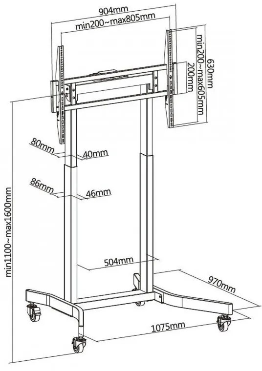 Suport TV Crown WM120K100 MOTO, 55-100", Trepied, Telecomandă, Până la 120 kg, Negru