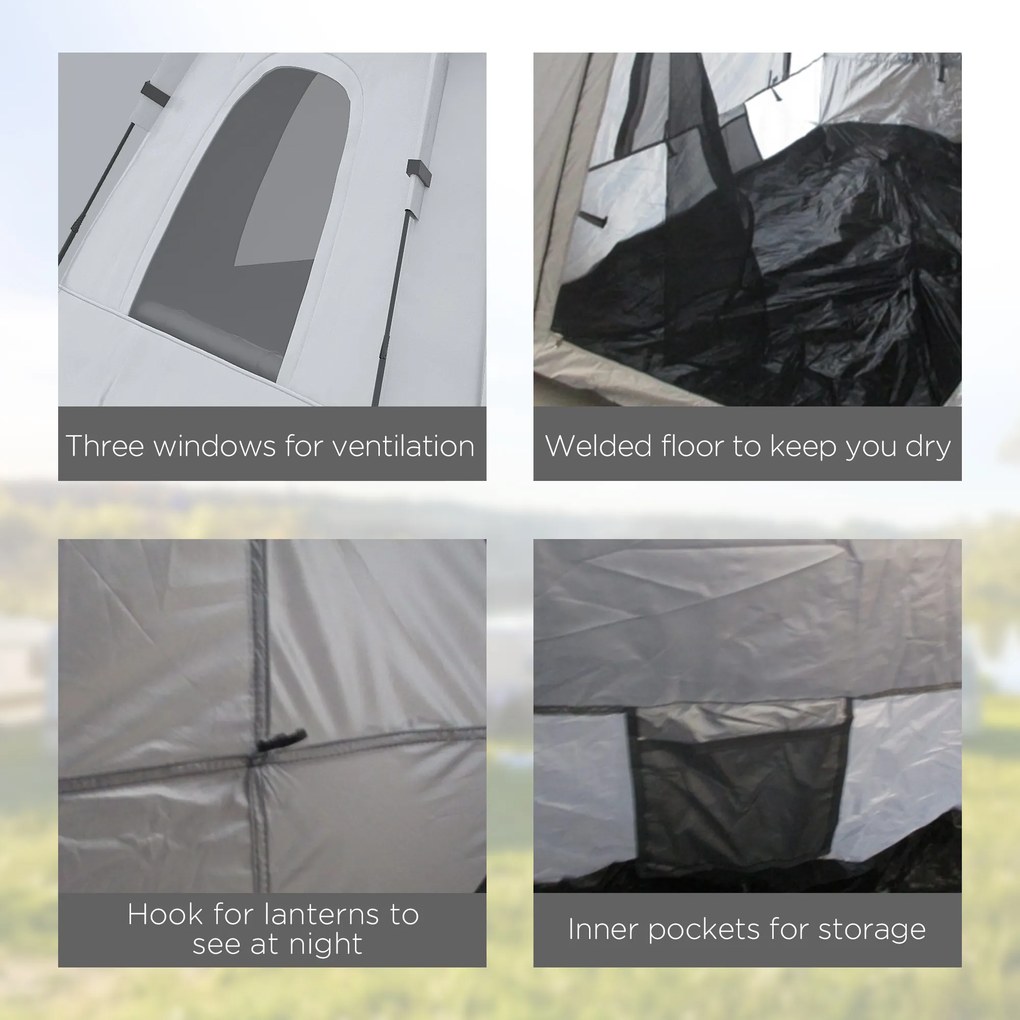 Outsunny Cort de Camping Automat cu Veranda pentru 2-3 Persoane, Cort Pop-Up in Aer Liber, Adapost Portabil pentru Drumetii cu Ferestre cu Plasa, Usa cu Fermoar,Geanta de Transport Portabila | Aosom Romania