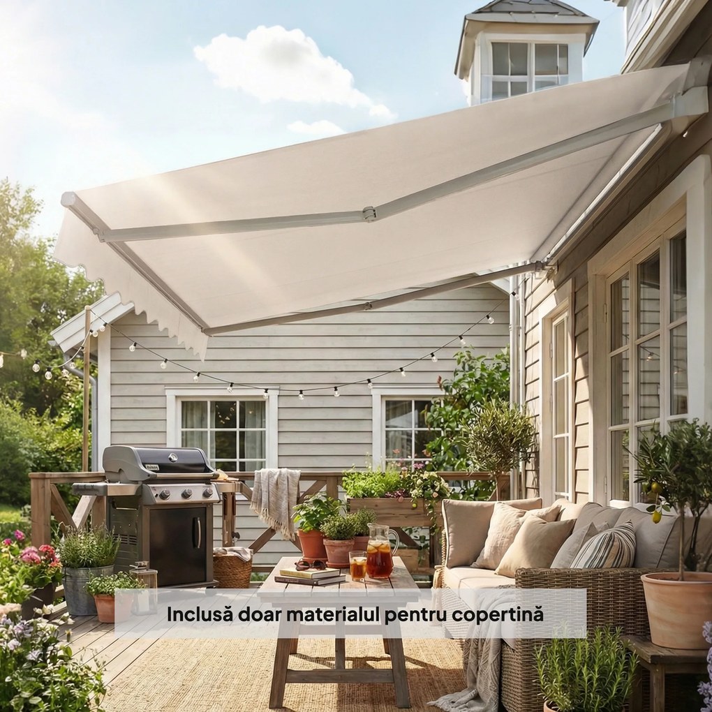 Outsunny Material de Înlocuire pentru Cort Retractabil, Poliester UV 50+, 3.5x2.5 m, Crem, pentru Balcon, Terasă, Grădină, 337x250 cm | Aosom Romania
