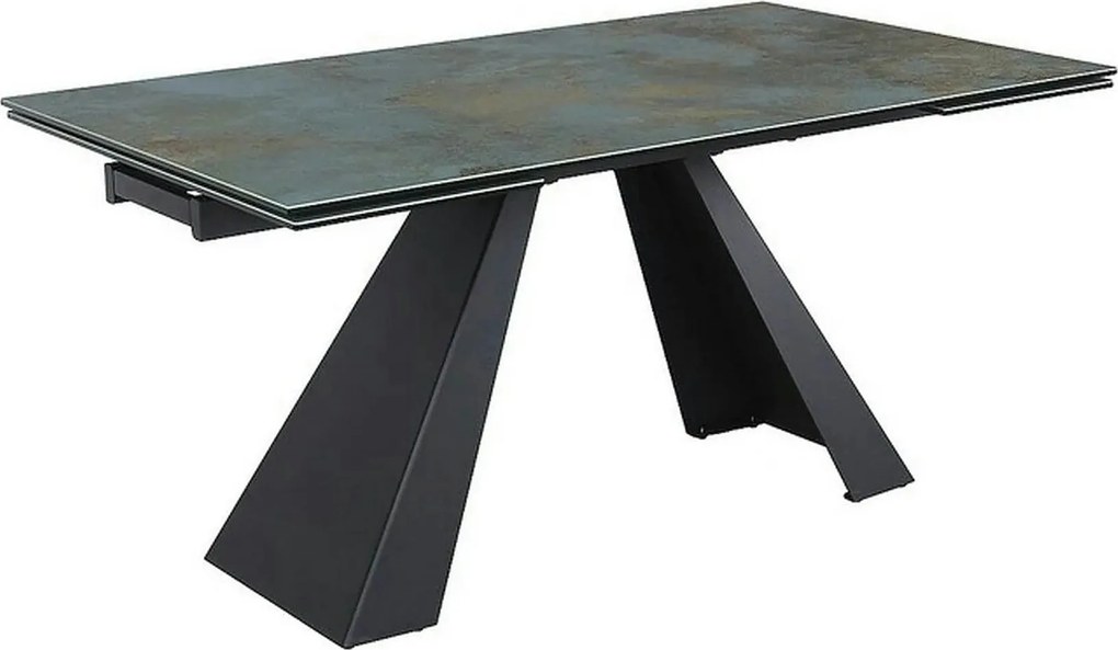 Masa extensibila SALVADORE CERAMIC, turcoaz/negru mat, sticla securiza