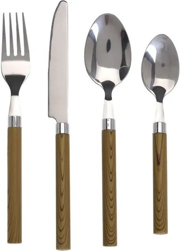 Set tacâmuri, 24 piese, cu mâner imitație de lemn