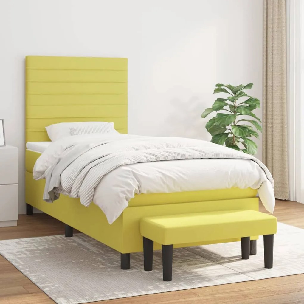 3136636 vidaXL Pat box spring cu saltea, verde deschis, 80x200 cm, textil