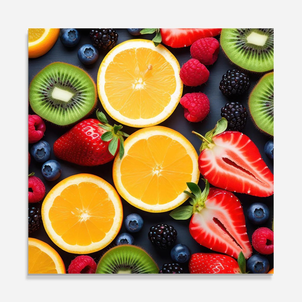 Panou Sticla Bucatarie, 60x60cm, Protectie aragaz, Antistropi, Termorezistent, Alimente, Fructe, Orange Fruit Mix