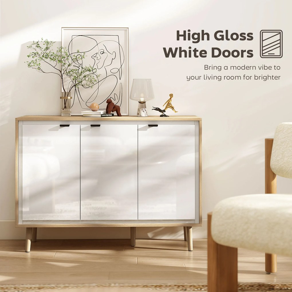 HOMCOM Bufet Modern cu 3 Uși și Raft Reglabil 107x35x77cm Alb și Stejar | Aosom Romania