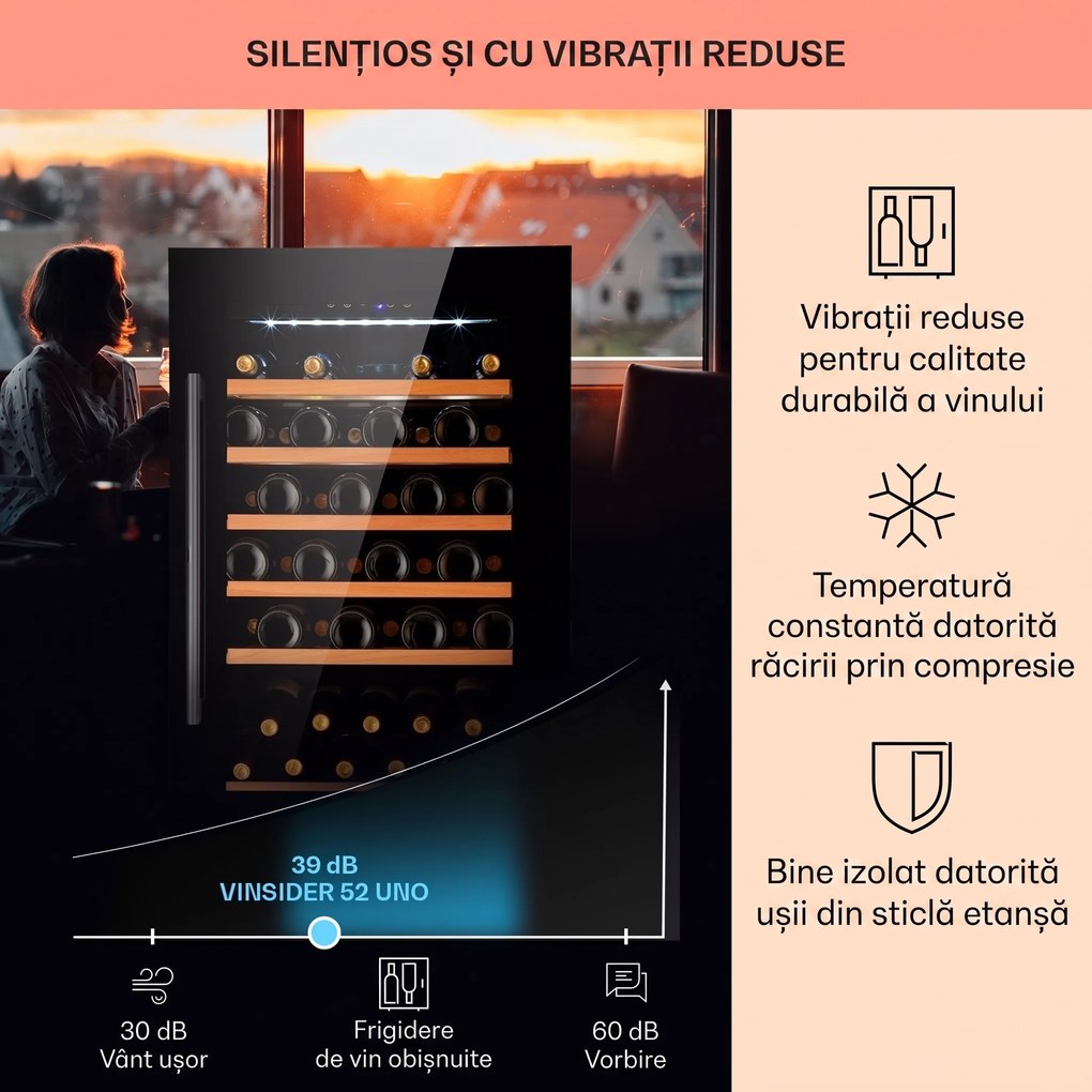 Klarstein Vinsider 52 Built-In Uno, frigider pentru vin încorporat, 52 sticle, 137 litri, oțel inoxidabil