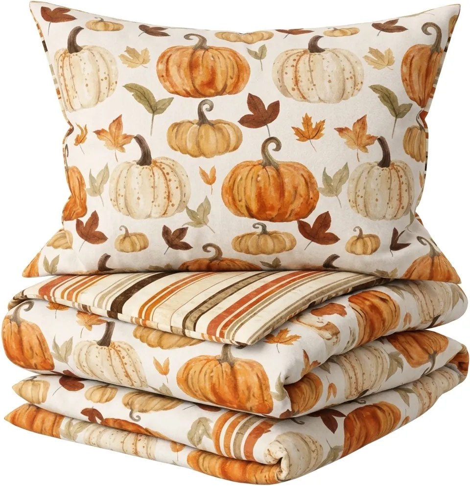 Lenjerie de pat flanelata PUMPKINS & STRIPES colorata Dimensiune lenjerie de pat: 70 x 90 cm | 140 x 200 cm