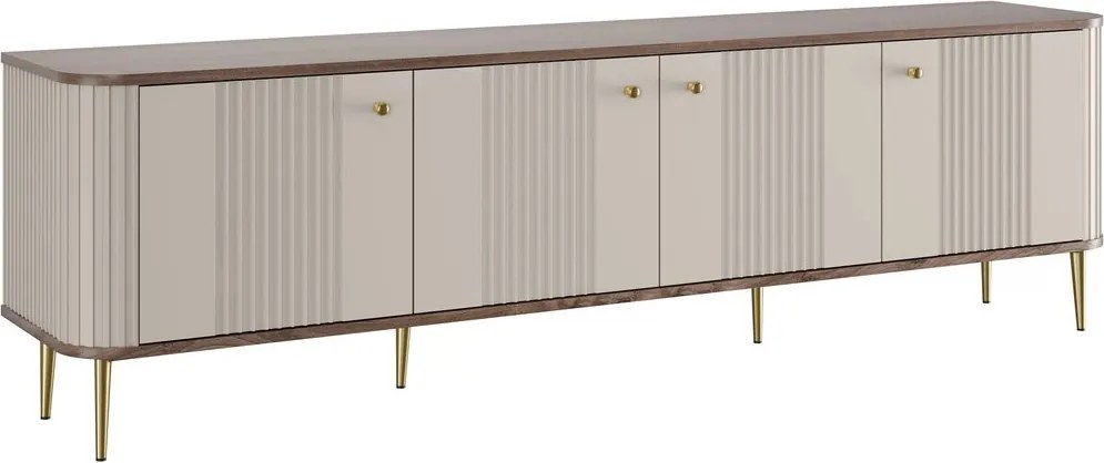 Dulap TV Vesper 4D 187 cm - cașmir / nuc / picioare aurii