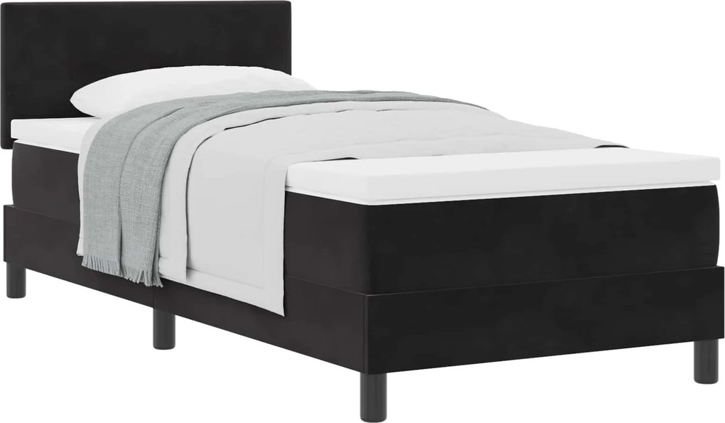 vidaXL Pat cu arcuri cu saltea cu headboard Negru 80 x 200 cm Catifea