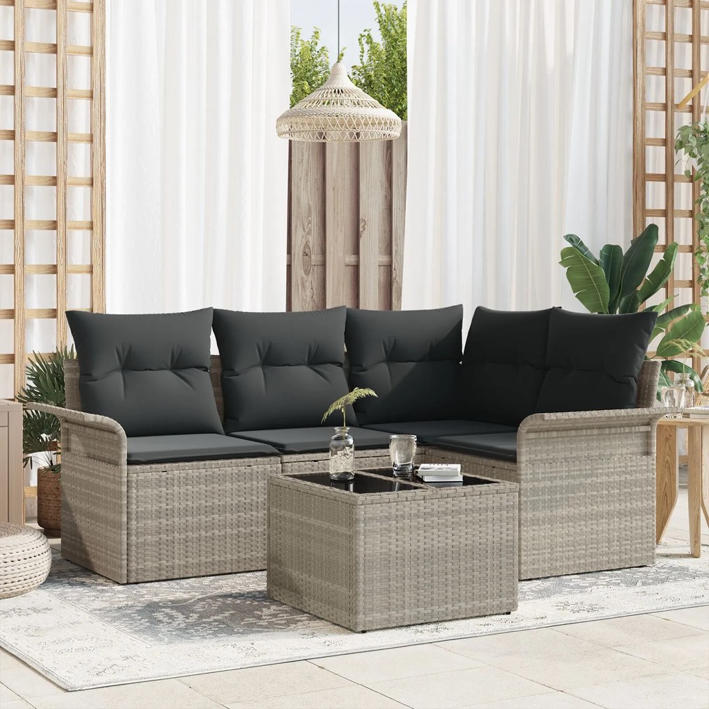 vidaXL Set de canapele pentru grădină 5 pcs Gri deschis Rattan poli