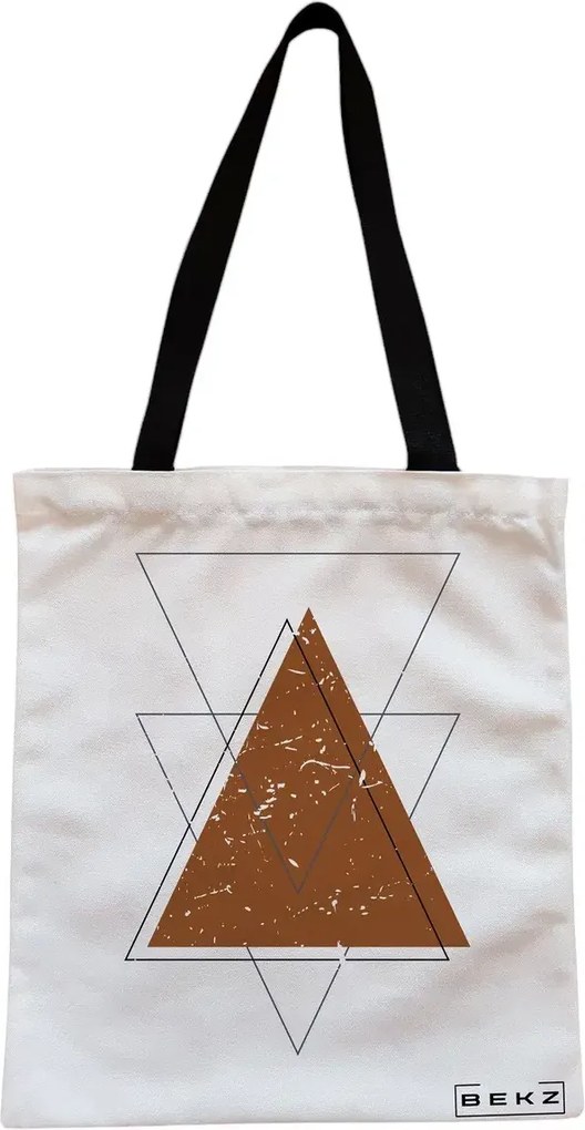 Sacosa de Panza pentru Cumparaturi, Geanta Tote, model Triangles art, Cu fermoar, 38x34.5 cm, Alba, BEKZ®