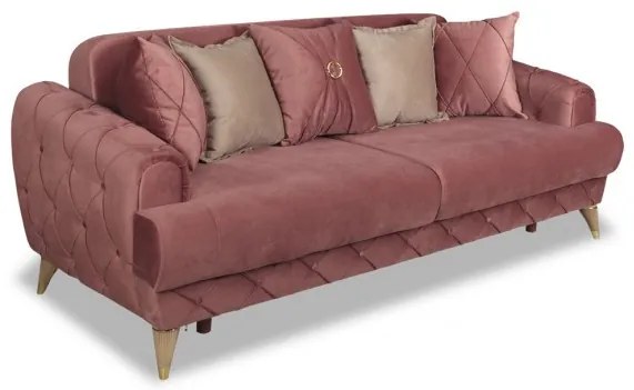 Canapea Extensibila Glamour Cu 3 Locuri, Roz, 220 X 94 X 86 Cm