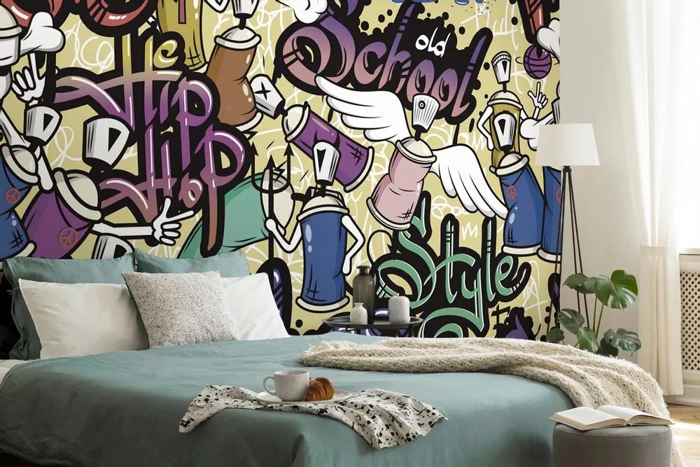 Tapet autoadeziv street art vesel cu contrast galben